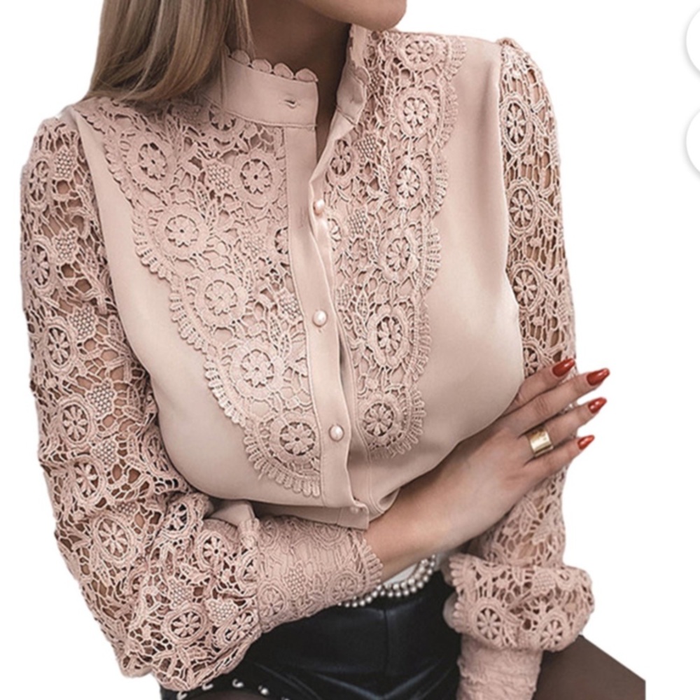Button up blush pink lace top NEVER worn size XL
